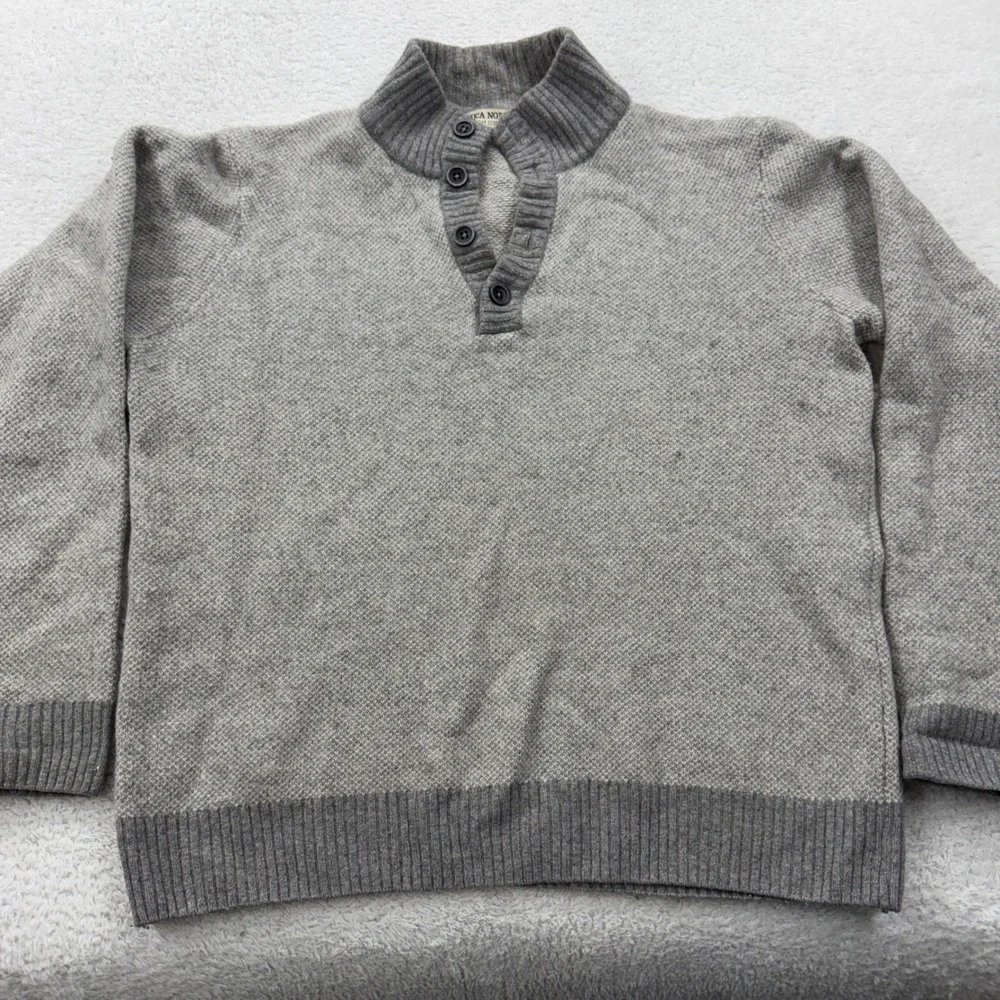 Luca Nobili Mens Gray Knit Sweater Wool Made in Italy Mock Neck Button Large